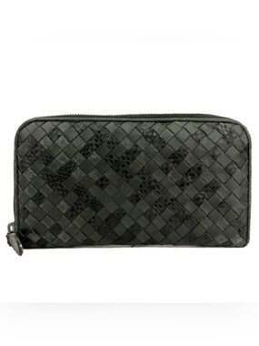 Bottega Veneta Intrecciato Lambskin Leather Zip Around Long Wallet